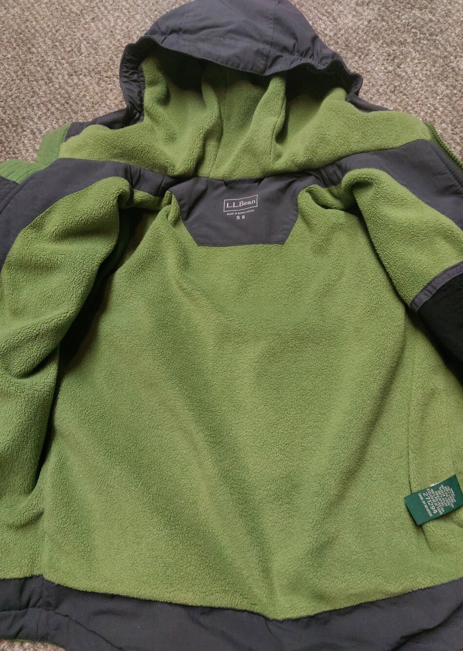 L.L. Bean Kids Hooded Jacket in Gray and Green - Picture 3 of 7